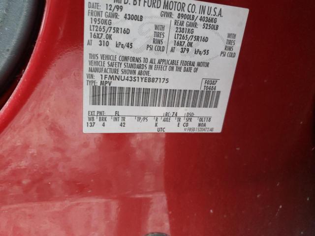 Photo 10 from auction – 2000 FORD EXCURSION with VIN 1FMNU43S1YEB87175