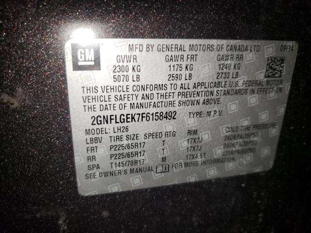 Photo 10 from auction – 2015 CHEVROLET EQUINOX LT with VIN 2GNFLGEK7F6158492