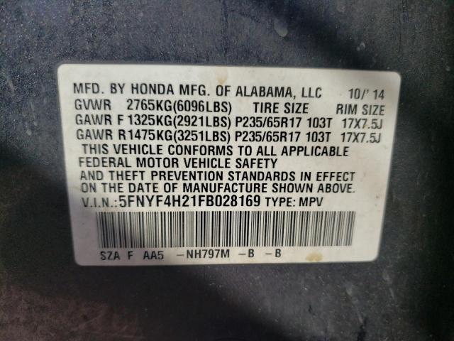 Photo 10 from auction – 2015 HONDA PILOT LX with VIN 5FNYF4H21FB028169