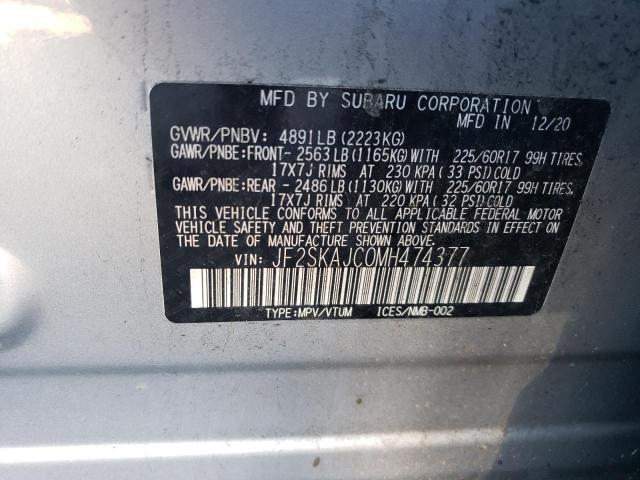 Photo 10 from auction – 2021 SUBARU FORESTER P with VIN JF2SKAJC0MH474377