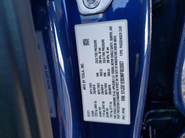 Photo 10 from auction – 2021 TESLA MODEL 3 with VIN 5YJ3E1EB5MF903007