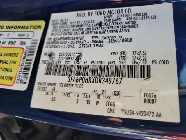 Photo 10 from auction – 2013 FORD FUSION SE with VIN 3FA6P0HRXDR349767