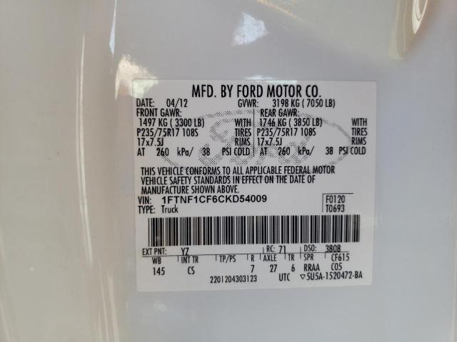 Photo 10 from auction – 2012 FORD F150 with VIN 1FTNF1CF6CKD54009