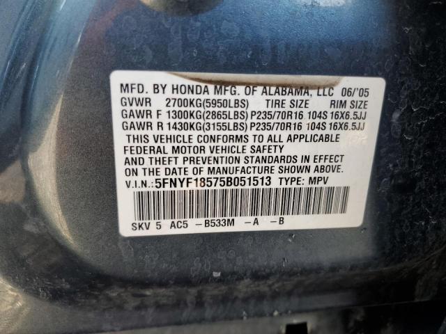 Photo 10 from auction – 2005 HONDA PILOT EXL with VIN 5FNYF18575B051513