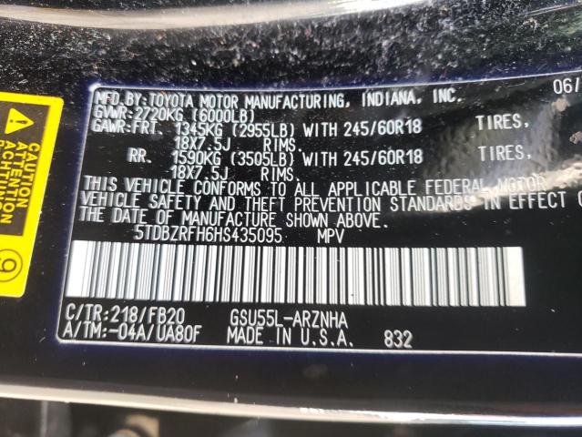 Photo 10 from auction – 2017 TOYOTA HIGHLANDER with VIN 5TDBZRFH6HS435095