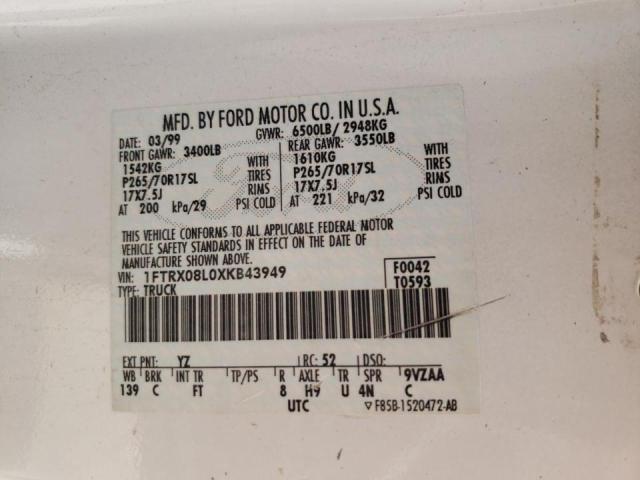 Photo 10 from auction – 1999 FORD F150 with VIN 1FTRX08L0XKB43949
