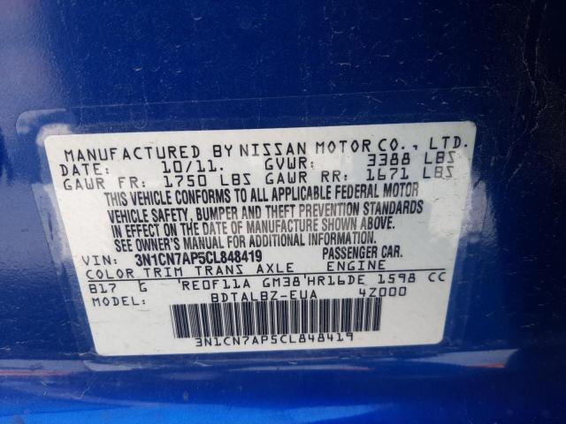 Photo 10 from auction – 2012 NISSAN VERSA S with VIN 3N1CN7AP5CL848419
