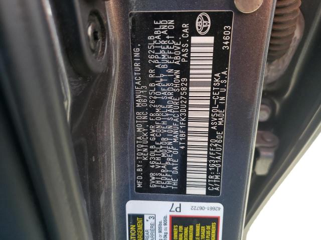 Photo 10 from auction – 2013 TOYOTA CAMRY L with VIN 4T1BF1FK3DU275829