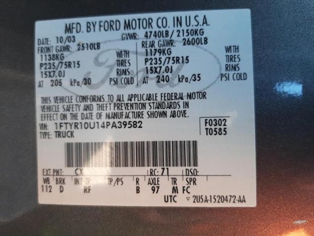 Photo 10 from auction – 2004 FORD RANGER with VIN 1FTYR10U14PA39582