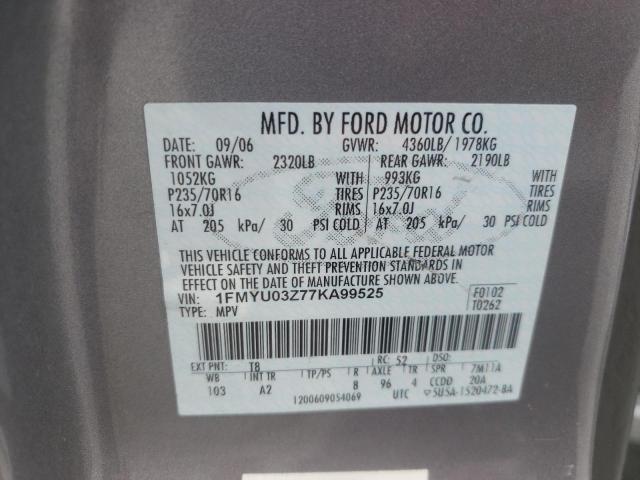 Photo 10 from auction – 2007 FORD ESCAPE XLT with VIN 1FMYU03Z77KA99525