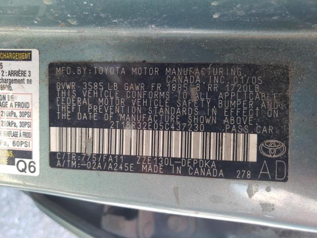 Photo 10 from auction – 2005 TOYOTA COROLLA CE with VIN 2T1BR32E05C437230