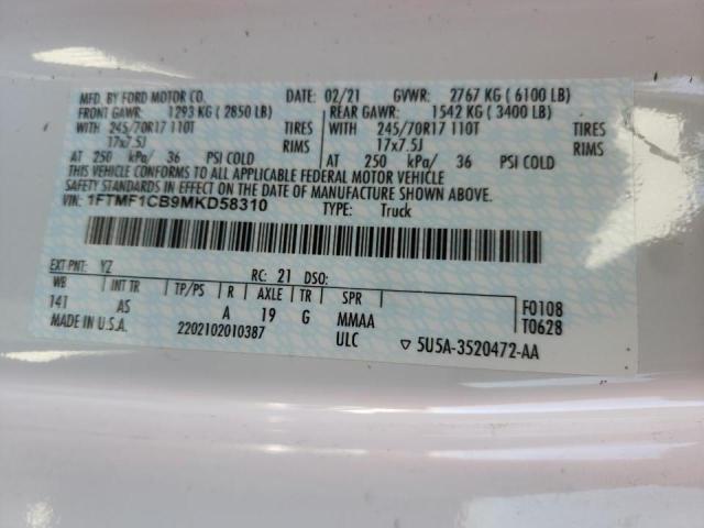 Photo 10 from auction – 2021 FORD F150 with VIN 1FTMF1CB9MKD58310
