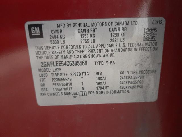 Photo 10 from auction – 2012 CHEVROLET EQUINOX LT with VIN 2GNFLEE54C6305569