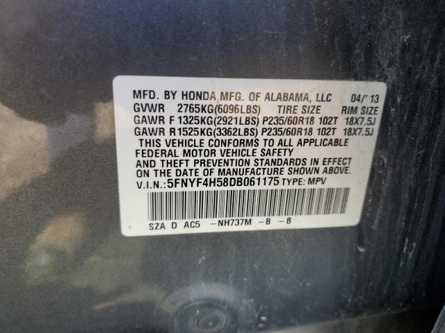 Photo 10 from auction – 2013 HONDA PILOT EXL with VIN 5FNYF4H58DB061175