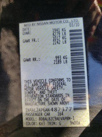 Photo 10 from auction – 2010 NISSAN ALTIMA BAS with VIN 1N4AL2AP6AN487377