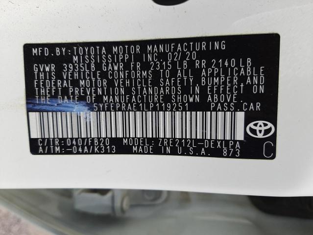 Photo 10 from auction – 2020 TOYOTA COROLLA LE with VIN 5YFEPRAE1LP119251