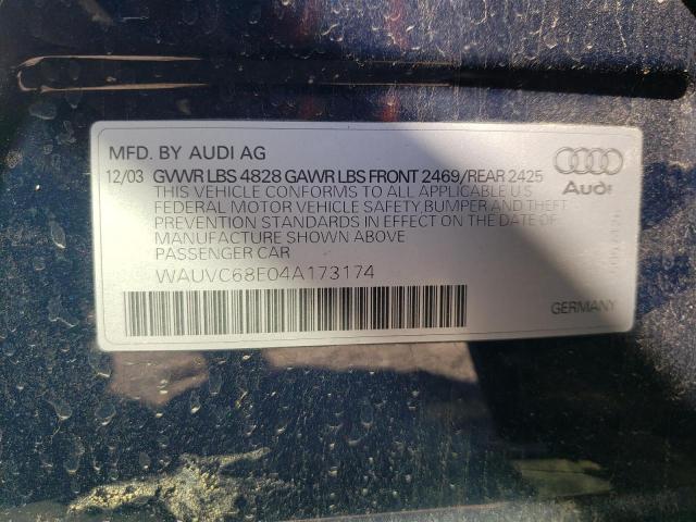 Photo 10 from auction – 2004 AUDI A4 1.8T AV with VIN WAUVC68E04A173174