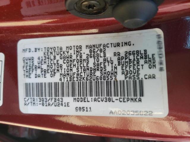 Photo 10 from auction – 2002 TOYOTA CAMRY LE with VIN 4T1BE32K62U608557