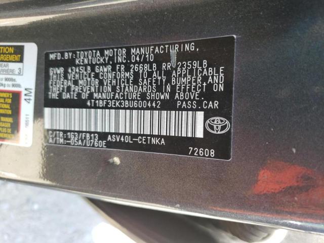 Photo 10 from auction – 2011 TOYOTA CAMRY BASE with VIN 4T1BF3EK3BU600442