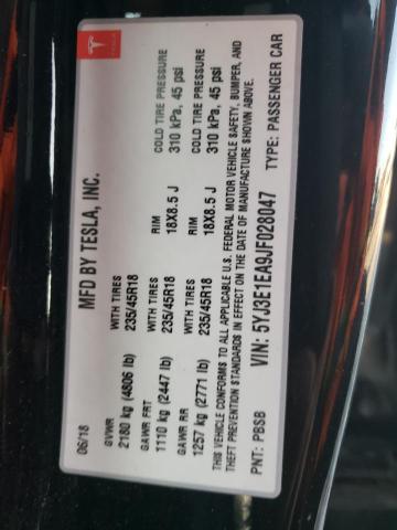 Photo 10 from auction – 2018 TESLA MODEL 3 with VIN 5YJ3E1EA9JF028047