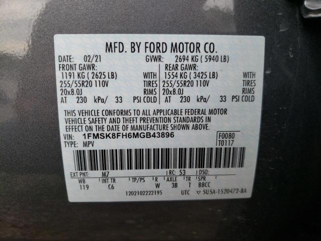 Foto 10 de la subasta – 2021 FORD EXPLORER L con VIN 1FMSK8FH6MGB43896