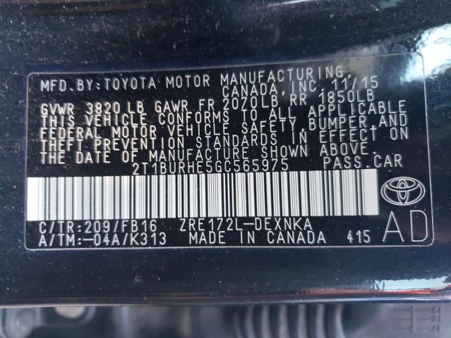 Photo 10 from auction – 2016 TOYOTA COROLLA L with VIN 2T1BURHE5GC565975