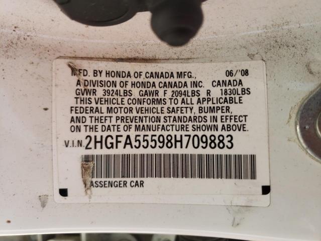 Photo 10 from auction – 2008 HONDA CIVIC SI with VIN 2HGFA55598H709883