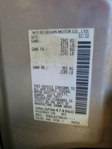 Photo 10 from auction – 2010 NISSAN ALTIMA BAS with VIN 1N4AL2AP3AN474960