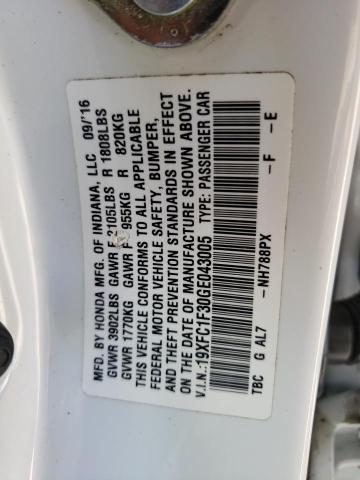 Photo 10 from auction – 2016 HONDA CIVIC EX with VIN 19XFC1F30GE043005