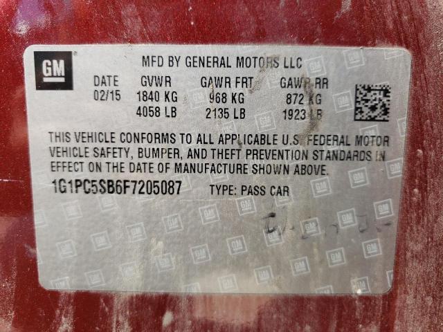 Photo 10 from auction – 2015 CHEVROLET CRUZE LT with VIN 1G1PC5SB6F7205087