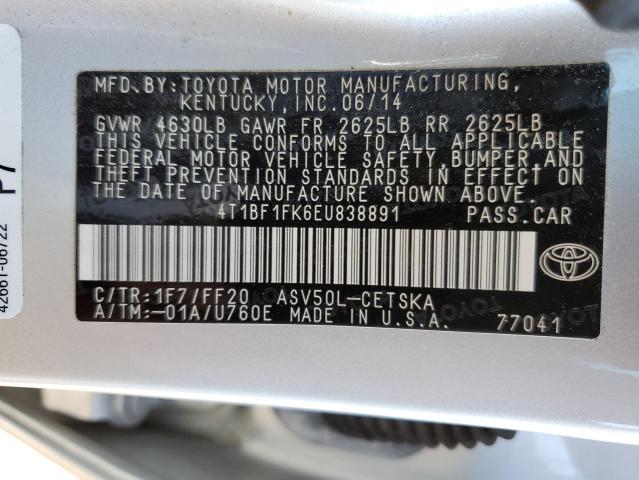 Photo 10 from auction – 2014 TOYOTA CAMRY L with VIN 4T1BF1FK6EU838891