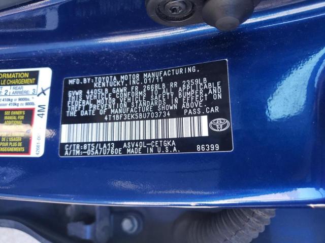 Photo 10 from auction – 2011 TOYOTA CAMRY BASE with VIN 4T1BF3EK5BU703734