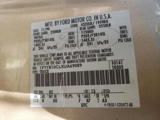 Photo 10 from auction – 1999 FORD RANGER with VIN 1FTYR10C6XUA69089