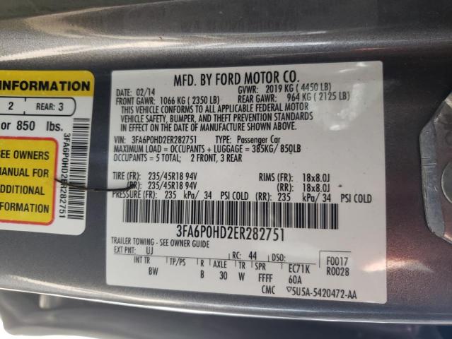 Photo 10 from auction – 2014 FORD FUSION SE with VIN 3FA6P0HD2ER282751