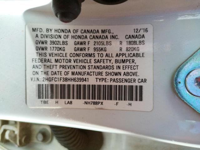 Photo 10 from auction – 2017 HONDA CIVIC EX with VIN 2HGFC1F38HH639941