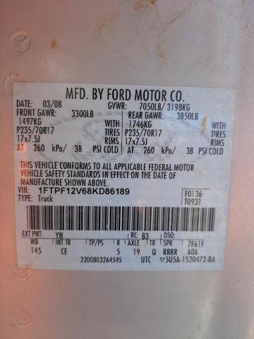 Zdjęcie 10 z aukcji – 2008 FORD F150 z VIN 1FTPF12V68KD86189