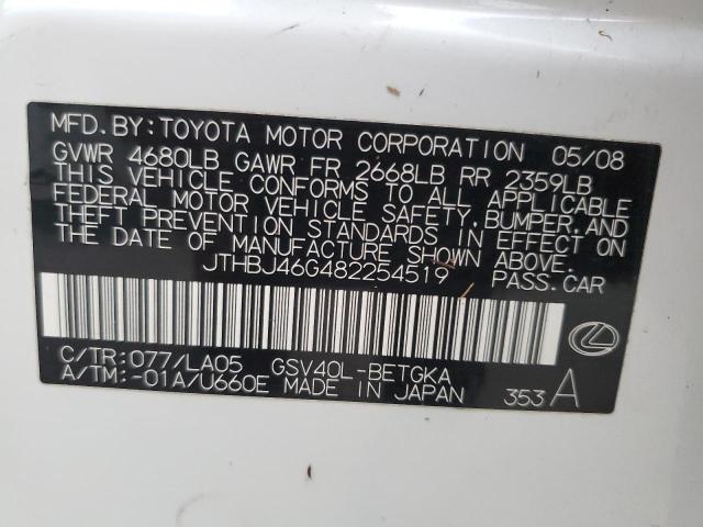Photo 10 from auction – 2008 LEXUS ES 350 with VIN JTHBJ46G482254519