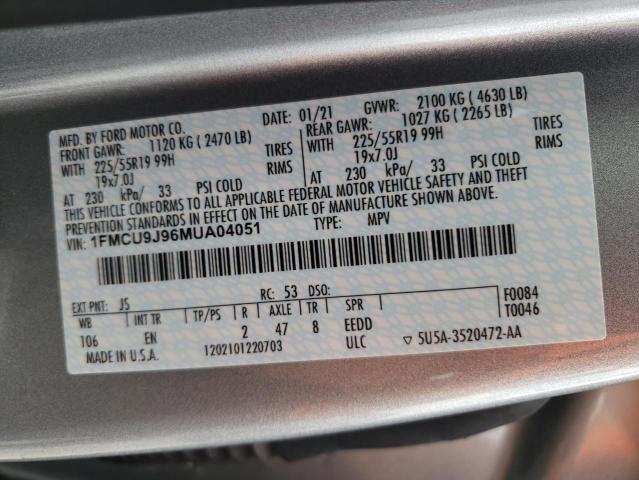 Photo 10 from auction – 2021 FORD ESCAPE TIT with VIN 1FMCU9J96MUA04051
