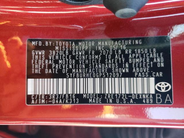 Photo 10 from auction – 2016 TOYOTA COROLLA L with VIN 5YFBURHE0GP512097
