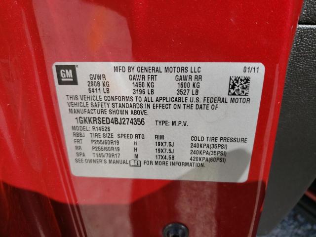 Photo 10 from auction – 2011 GMC ACADIA SLT with VIN 1GKKRSED4BJ274356