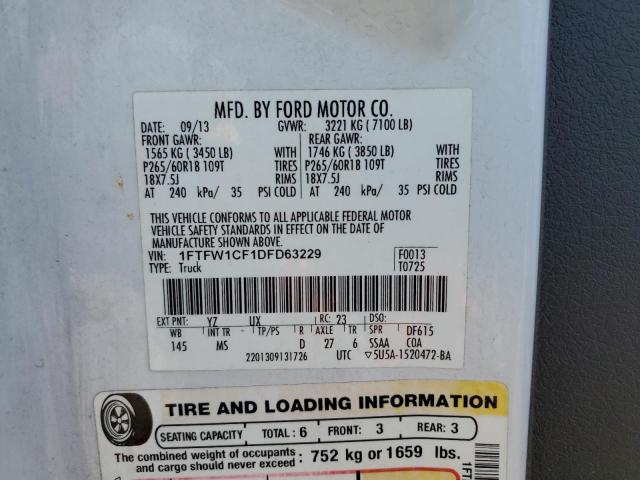 Photo 10 from auction – 2013 FORD F150 SUPER with VIN 1FTFW1CF1DFD63229