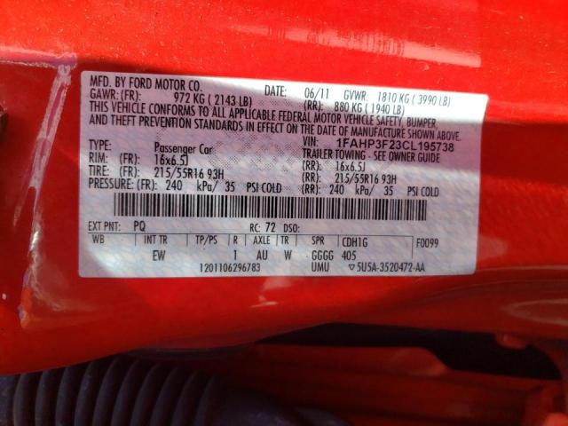Photo 10 from auction – 2012 FORD FOCUS SE with VIN 1FAHP3F23CL195738