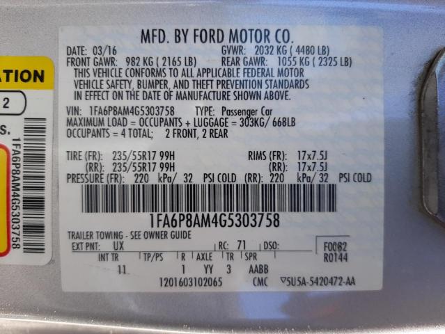 Photo 10 from auction – 2016 FORD MUSTANG with VIN 1FA6P8AM4G5303758
