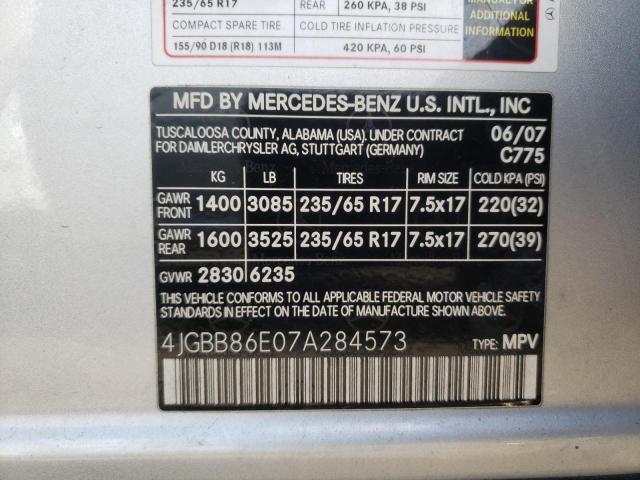 Photo 10 from auction – 2007 MERCEDES-BENZ ML 350 with VIN 4JGBB86E07A284573
