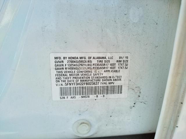 Photo 10 from auction – 2015 HONDA PILOT LX with VIN 5FNYF3H22FB023637