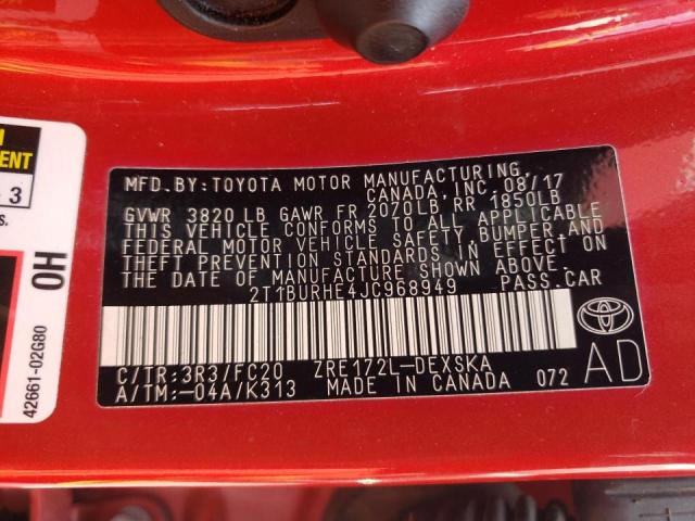 Photo 10 from auction – 2018 TOYOTA COROLLA L with VIN 2T1BURHE4JC968949