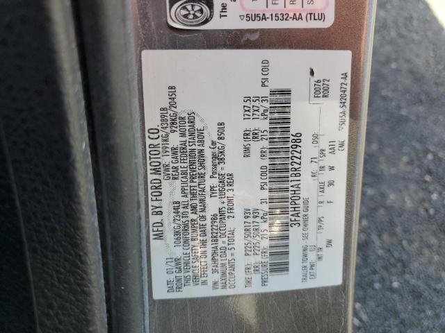 Photo 10 from auction – 2011 FORD FUSION SE with VIN 3FAHP0HA1BR222986