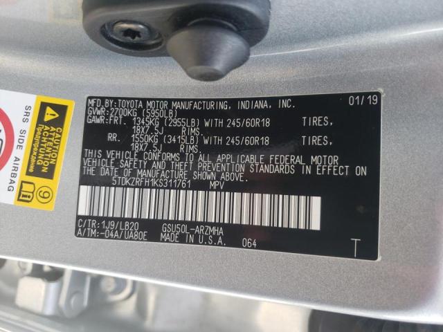 Photo 10 from auction – 2019 TOYOTA HIGHLANDER with VIN 5TDKZRFH1KS311761