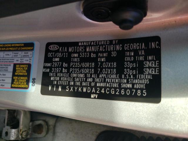Photo 10 from auction – 2012 KIA SORENTO SX with VIN 5XYKWDA24CG260785