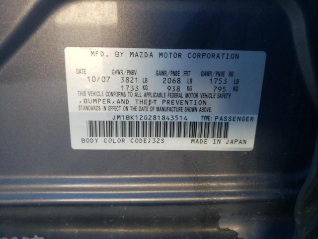 Photo 10 from auction – 2008 MAZDA 3 I with VIN JM1BK12G281843514